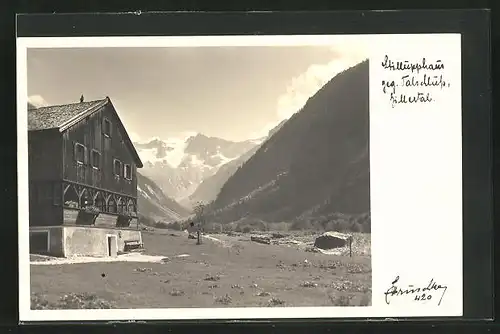 AK Stillupphaus, Berghütte gegen Talschuss im Zillertal