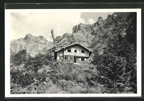 AK Mittenwalder Hütte, Ortspartie und Berghütte