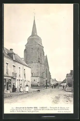 AK Lamnay, Circuit de la Sarthe 1906, Traversée du Bourg