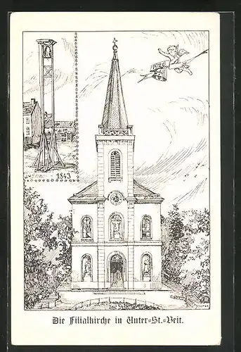 Künstler-AK Wien-Unter-St.-Veit, Die Filialkirche, Glockenweihe 1926