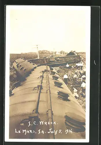 AK Le Mars, IA, Eisenbahnkatastrophe vom 5. Juli 1916
