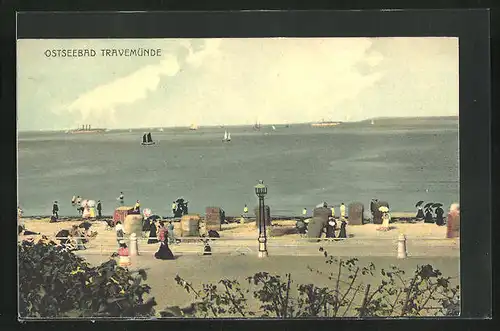 AK Travemünde, Strandpromenade mit Blick zur Ostsee