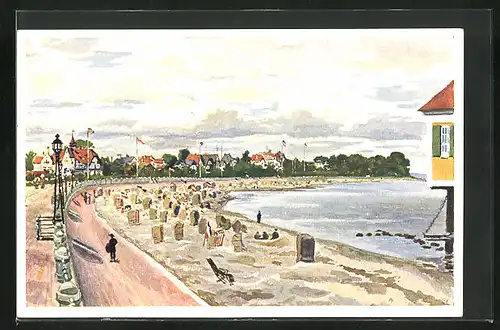 Künstler-AK Travemünde, Blick auf die Strandpromenade