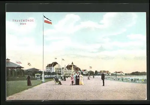 AK Travemünde, Strandpromenade bei Dämmerung