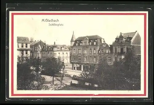 AK M.-Gladbach, Schillerplatz mit Geschäft für Flügel & Pianos