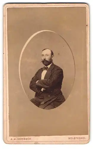 Fotografie A. H. Vorbeck, Holstebro, ved Nörregade, Portrait Herr im Anzug mit Vollbart und Fliege