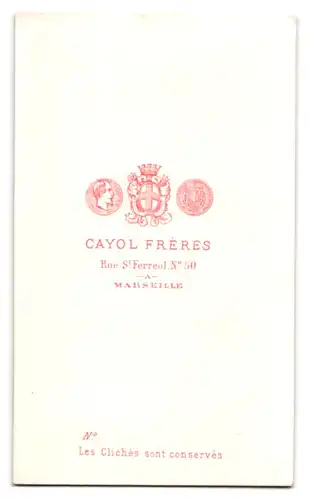 Fotografie Cayol Frères, Marseille, Rue St. Ferréol 50, Portrait junge Dame mit Locken