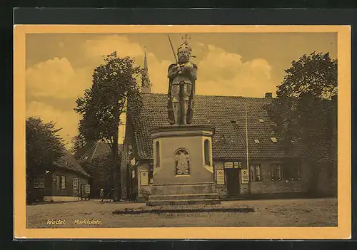 AK Wedel, Marktplatz mit Gasthaus und Denkmal