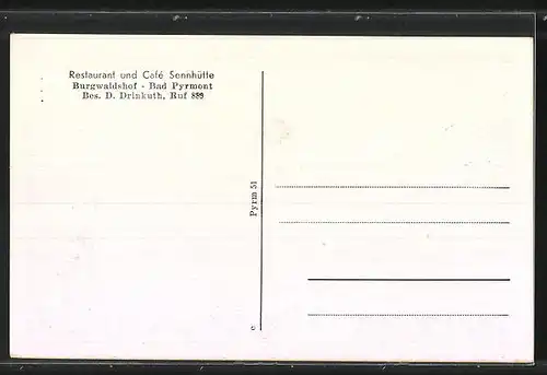 AK Bad Pyrmont, Restaurant und Café Sennhütte Burgwaldshof