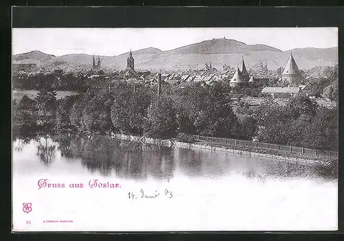 AK Goslar, Flusspartie mit Blick auf die Stadt