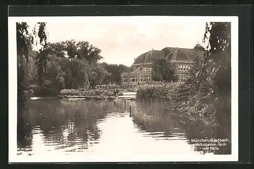 AK Mönchengladbach, Volksgarten-Teich mit Halle