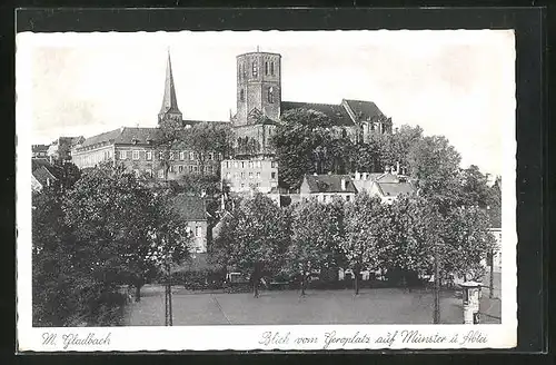 AK Mönchengladbach, Blick vom Geroplatz auf Münster und Abtei