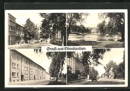 AK Odenkirchen, Stadtpark mit Teich, Strassenpartie mit Blick auf Kirchturm