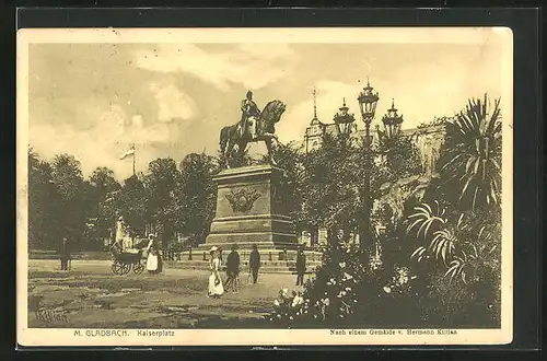 Künstler-AK M.-Gladbach, Kaiserplatz mit Denkmal