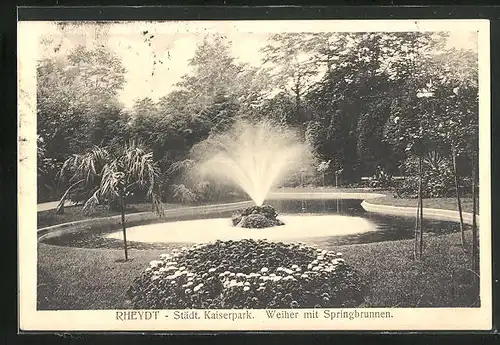 AK Rheydt, Städt. Kaiserpark, Weiher mit Springbrunnen