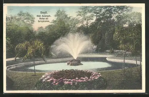 AK Rheydt, Städt. Kaiserpark, Weiher mit Springbrunnen