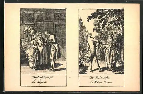 Künstler-AK sign. Chodowiecki: Der Einfaltspinsel, Der Fechtmeister