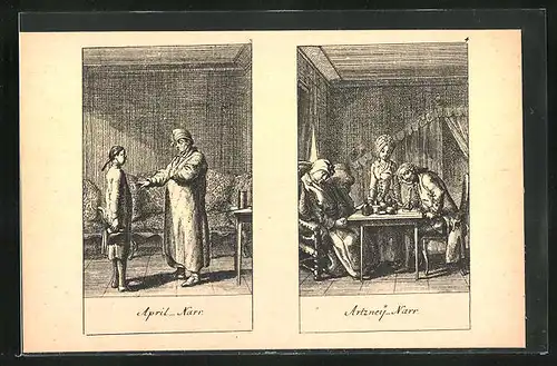 Künstler-AK sign. Chodowiecki: April Narr, Artzney Narr