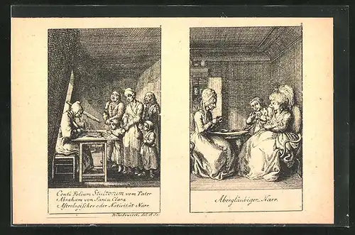 Künstler-AK sign. Chodowiecki: Nativität Narr, Abergläubiger Narr