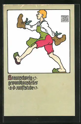 Künstler-AK sign. Sievers Clausen: Braunschweig, Gewandhauskeller an der Zunftstube, Schusterjunge