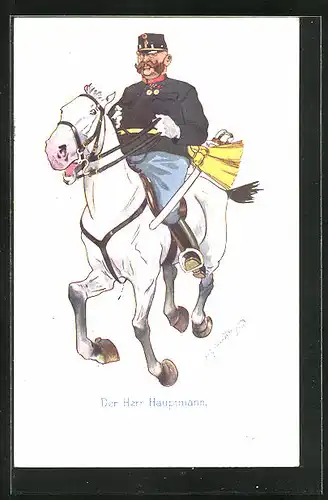 Künstler-AK Fritz Schönpflug: Hauptmann mit Schnurrbart zu Pferde