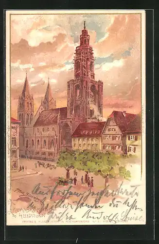 Künstler-AK P. Schmohl: Heilbronn, Kilianskirche bei Dämmerung