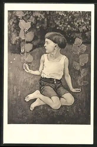 Künstler-AK Ferdinand Hodler: Knabe kniend, etwa 1893