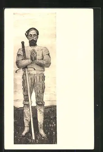 Künstler-AK Ferdinand Hodler: Der betende Krieger, 1896