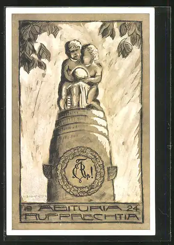 Künstler-AK München, Absolvia Abituria Rupprechtia 1924, Denkmal