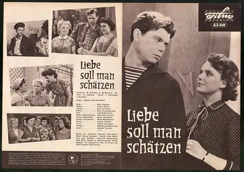 Filmprogramm PFP Nr. 65 /60, Liebe soll man schätzen, Nina Iwanowa, Eduard Bredun, Regie: Sergej Sploschnow