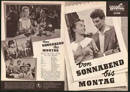Filmprogramm PFP Nr. 62 /60, Von Sonnabend bis Montag, Eva Vass, Mariann Moor, Regie: Gyula Meszaros
