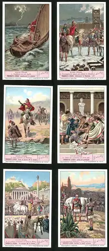 6 Sammelbilder Liebig, Serie Nr. 1378: Jules César, Le cortége triomphal de César á Rome