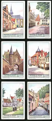 6 Sammelbilder Liebig, Serie Nr. 1372: Béguinages de Belgqiue, Le Béguinage de Lierre, Bruges, Courtrai, Aerschot