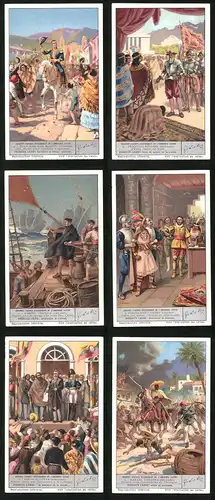 6 Sammelbilder Liebig, Serie Nr. 1380: Grandes Figures Historiques de l`Amerique Latine, Rafaél Carrera, Simon Bolivar