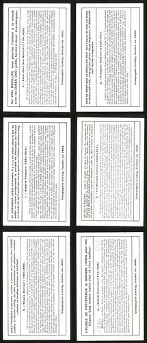 6 Sammelbilder Liebig, Serie Nr. 1380: Grandes Figures Historiques de l`Amerique Latine, Rafaél Carrera, Simon Bolivar