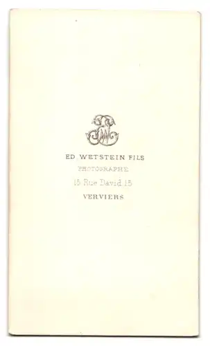 Fotografie E. Wettstein, Verviers, 15 Rue David, älterer Herr mit pomadisiertem Haar