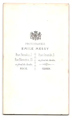 Fotografie Emile Messy, Nice, 2 Rue Paradis, Portrait junger Herr mit Vollbart