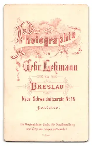 Fotografie Gebrüder Lehmann, Breslau, Neue Schweidnitzer Str. 15, Portrait hübsche Dame mit Zopf