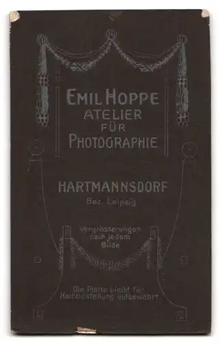 Fotografie Emil Hoppe, Hartmannsdorf, Portrait Herr im Anzug mit Krawatte und Moustache