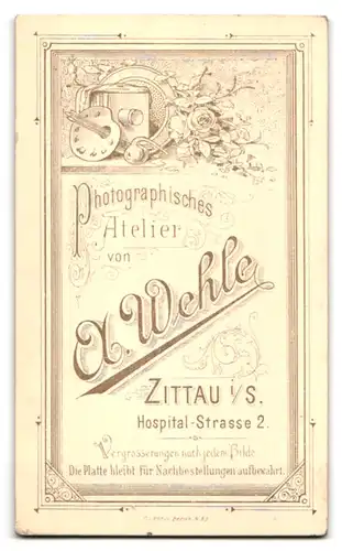 Fotografie A. Wehle, Zittau i. S., Hospital-Str. 2, Portrait Mutter und Tochter in Biedermeierkleidern mit Fächer