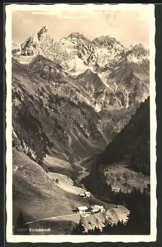 AK Einödsbach, Ortsansicht aus der Vogelschau mit Mädelegabel