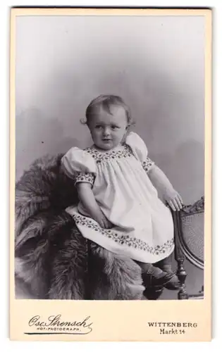 Fotografie Oscar Strensch, Wittenberg, Markt 14, Baby auf Felldecke sitzend