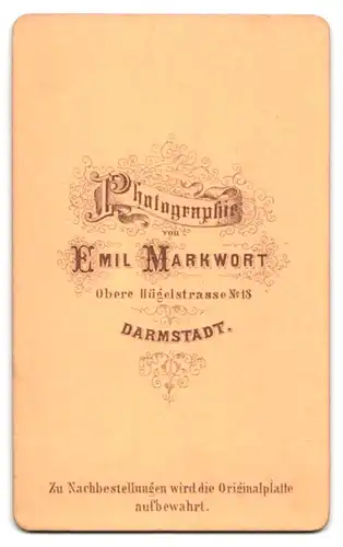 Fotografie Emil Markwort, Darmstadt, Obere Hügelstrasse 18, junger Frau mit Hochsteckfrisur und Kragenbrosche