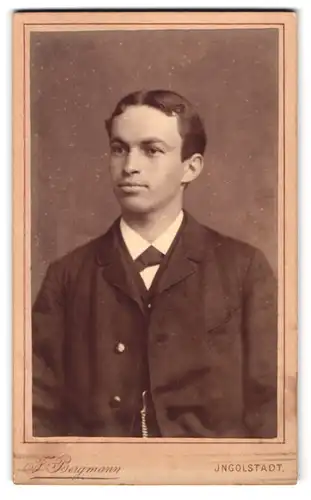 Fotografie F. Bergmann, Ingolstadt, Theresienstrasse 329, Portrait junger Mann im Anzug mit Fliege