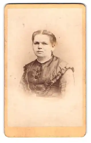 Fotografie G. W. Becker, Chemnitz, Markt 16, Portrait Dame im Biedermeierkleid mit Ohrringen