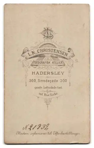 Fotografie L. N. Christensen, Haderslev, Smedegade 300, Portrait Dame im Biedermeierkleid mit Schleife