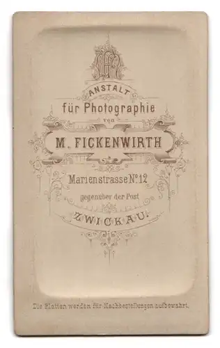 Fotografie M. Fickenwirth, Zwickau, Marienstrasse 12, Dame im taillierten Kleid