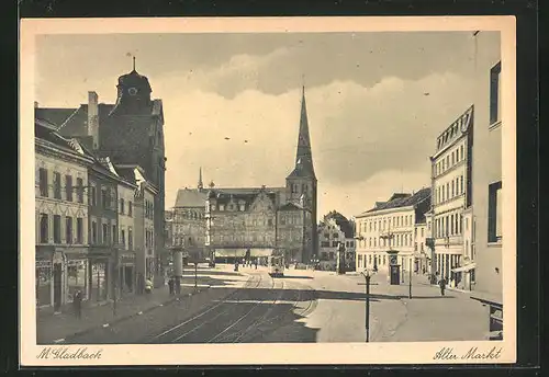 AK Mönchengladbach, Alter Markt, Blick zur Kirche