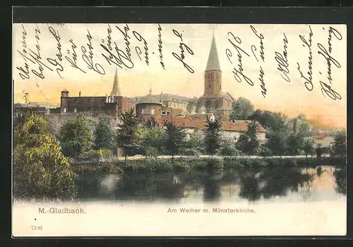 AK M.-Gladbach, Am Weiher mit Münsterkirche