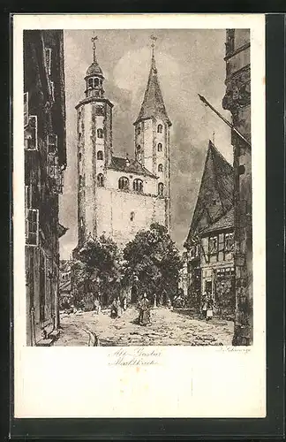Künstler-AK Goslar, Blick auf die Marktkirche